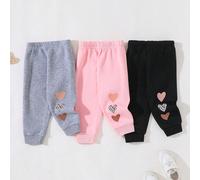 3 paires de pantalons de survêtement doublés thermiques à motif cœur mignons et décontractés pour bébé fille, conviennent à l'automne et à l'hiver 6-9M,9-12M,12-18M,18-24M,2-3YAnimalTissu tricoté