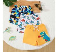 3 paires de shorts décontractés et mignons avec imprimé de petit dinosaure 6-9M,9-12M,12-18M,18-24M,2-3YAnimal,CartoonPolyester