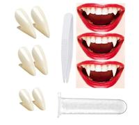 3 Paires Dents de Vampire Cosplay Halloween, 3 Tailles (13 mm, 15 mm, 17 mm) Crocs de Vampire avec 1 Tube de Pastilles Adhésives, Accessoires de Costume de Vampire pour la Fête d'halloween