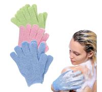 3 Paires Gant Exfoliant Corps, Gants Corporel Double Face pour le Corps et le Visage, Gloves Gommage Corps Doux Gloves, Gant de Toilette - Vert, Bleu, Rose