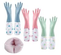 3 Paires Gants Menage, SHAIDOJIO Gants Vaisselle en Caoutchouc avec Doublure-46cm, Longs Gant Nettoyage, Gant Menage Imperméables pour La Cuisine, La Salle de Bain, La Lessive, Le Jardinage-3 Couleurs