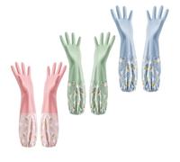 3 Paires Gants Menage, SHAIDOJIO Gants Vaisselle en Caoutchouc avec Doublure-50cm, Longs Gant Nettoyage, Gant Menage Imperméables pour La Cuisine, La Salle de Bain, La Lessive, Le Jardinage-3 Couleurs
