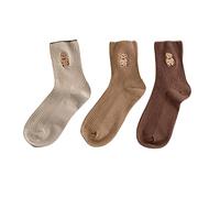 3 Paires/Lot Coton Femmes Chaussettes Ensemble Ours brodé Kawaii INS Dessin animé Fille Hiver été Mignon décontracté Longue corée Doux Blanc Pack (Color : L, Size : One Size)