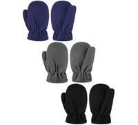 3 Paires Mitaines Extensibles en Pleins Doigts en Polaire Gants de Ski Imperméables (Noir, Gris, Bleu Marine, 3-5 Ans)