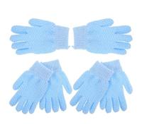 3 Paires Moufles Exfoliant de Bain à Cinq Doigts en Nylon Bleu