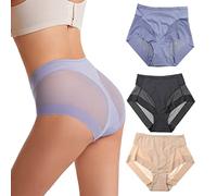 3 Pairs High Waist Ice Silk Seamless Shaping Briefs, Waist Ice Silk Underwear with Tummy-Control Hip-Lifting (#3,M)