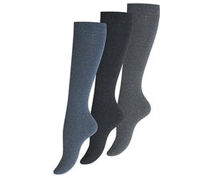 3 Pairs of Womens-Ladies Knee High Socks, Soft Loop Cuff, non elastic, Seamless toes. by VCA - Jeansblue - UK 5,5-8 (EU 39/42)