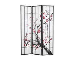 3 pan Pliante modèle de cloison - cloison Bois Shoji en Noir avec des Fleurs de Cerisier - Salle écran