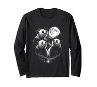 3 Panda Howling At Moon Vintage Funny 80-90s Graphic Manche Longue