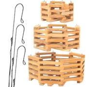 3 paniers à orchidées octogonales en bois avec crochets. 1 panier de 25,4 cm de large, 2,5 x 20,3 cm de large, 2,5 x 15,2 cm de large, paniers à orchidées vanda rustiques faits à la main, paniers à