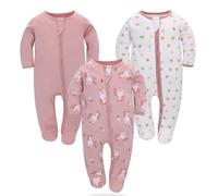 3 Paquet Bébé Grenouillères Pyjama Enfant Coton combinaison Dors Bien 2-Way Fermeture éclair avec Pieds Pyjamas 0-3 Mois