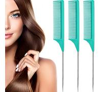 3 Paquets Peigne de Queue de Rat Peignes de Queue de Rat Résistants à la Chaleur en Fibre de Carbone avec Broche en Acier Inoxydable (Vert)