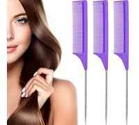 3 Paquets Peigne de Queue de Rat Peignes de Queue de Rat Résistants à la Chaleur en Fibre de Carbone avec Broche en Acier Inoxydable (Violet)
