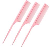 3 Paquets Peignes de Coiffage Peigne de Queue Anti-Statique Résistant à Chaleur en Fibre de Carbone pour Coiffage au Dos, Root Teasing, Ajout de Volume, Styling de Soirée (Rose)