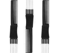 3 Paquets Peignes de Taquinerie en Carbone Noir avec Metal Prong, Peignes de Dos Taquineries de Salon, Peigne en Carbone Noir avec en Acier Inoxydable (Style A)