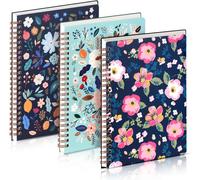 3 Pc Carnets À Spirales A5, Couverture Rigide Avec Lignes Horizontales, Jolis Carnets À Fleurs Et Pages Lignées Avec Double Poche, Pour Le Bureau Et L'école