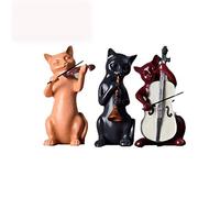 LISAQ 3 pc/Ensemble résine Musique Chats Statue Violon Sculpture Musicien Figurine Mignon Animal Ornement fenêtre vitrine décor à la Maison