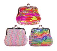 3 Pce Sac à Paillettes Réversible, Outil de Rangement Portable, Porte-Monnaie, Sac à Clip avec Boucle en Fer, Pochette à Monnaie à Fermeture à Baiser, Mini Sac à Bijoux, Cadeau de Fête d'Anniversaire