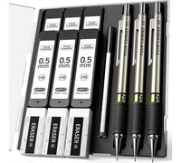 3 Pcs 0.5mm Metal Mechanical Pencil With 360 Hb Leads 3 Erasers And Case Mechanical Pencil For Writing And Drawing Engineers