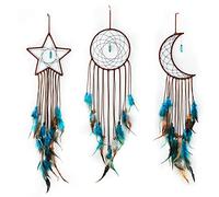 3 Pcs Attrape-Rêves Conception d'Étoile de Soleil de Lune Ornement d'Artisanat au Design Traditionnel Fait à la Main Attrape-Rêves Suspendu d'art pour Mariage Fête des Mères (Bleu Foncé)