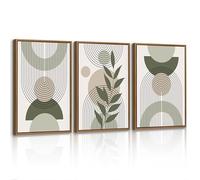 3 Pcs Boho Vert Sauge Plante Feuille Impression Sur Toile Avec Cadre, Moderne Esthétique Géométrique Lignes Tableau Decoration Murale Affiche Peintures Decoration Chambre Maison Bureau 40x60cmx3 Pcs
