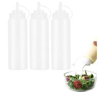 3 Pcs Bouteilles à Presser 500 ml,Bouteille Sauce à goulot fin en Plastique | Flacon souple transparent en plastique réutilisable avec graduations gravées pour ketchup, sauces, mayonnaise, moutarde