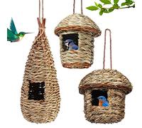 3 Pcs Cabane Oiseaux, Nid Perruche, Cage, Tissé À La Main, Colibri, Nichoir Exterieur, Mesange