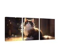 3 Pcs Cadre en Bois Impression sur Toile Chat Tableau Decoration Murale Animal Poster Affiche Peinture Image sur Toile Tableau Decoration Murale Bain Salon Bureau Chambre, Cadeau Femme 50x75cm U1-666