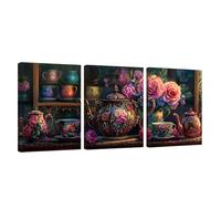 3 Pcs Cadre en Bois Impression sur Toile Cuisine Tableau Decoration Murale Rétro Poster Affiche Peinture Image sur Toile Tableau Decoration Murale Bain Salon Bureau Chambre, Cadeau Femme 30x50cm U1-79