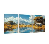 3 Pcs Cadre en Bois Impression sur Toile Éléphant Tableau Decoration Murale Montagne Poster Affiche Peinture Image sur Toile Tableau Decoration Murale Bain Salon Bureau Chambre, Cadeau 20x30cm U1-110