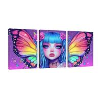3 Pcs Cadre en Bois Impression sur Toile Fille Tableau Decoration Murale Papillon Poster Affiche Peinture Image sur Toile Tableau Decoration Murale Bain Salon Bureau Chambre, Cadeau 20x30cm U1-798