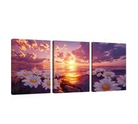 3 Pcs Cadre en Bois Impression sur Toile Fleur Tableau Decoration Murale Coucher de Soleil Poster Affiche Peinture Image sur Toile Tableau Decoration Murale Bain Salon Bureau Chambre 20x25cm U1-426