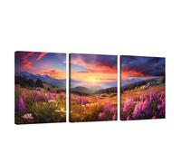 3 Pcs Cadre en Bois Impression sur Toile Fleur Tableau Decoration Murale Coucher de Soleil Poster Affiche Peinture Image sur Toile Tableau Decoration Murale Bain Salon Bureau Chambre 50x75cm U1-427