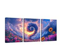 3 Pcs Cadre en Bois Impression sur Toile Fleur Tableau Decoration Murale Nuage Poster Affiche Peinture Image sur Toile Tableau Decoration Murale Bain Salon Bureau Chambre, Cadeau Femme 45x70cm U1-480