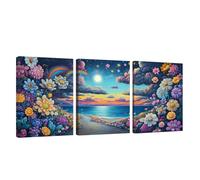 3 Pcs Cadre en Bois Impression sur Toile Fleur Tableau Decoration Murale Océan Poster Affiche Peinture Image sur Toile Tableau Decoration Murale Bain Salon Bureau Chambre, Cadeau Femme 45x70cm U1-401