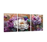 3 Pcs Cadre en Bois Impression sur Toile Fleur Tableau Decoration Murale Oiseau Poster Affiche Peinture Image sur Toile Tableau Decoration Murale Bain Salon Bureau Chambre, Cadeau Femme 50x70cm U1-447
