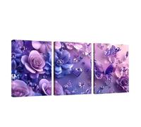 3 Pcs Cadre en Bois Impression sur Toile Fleur Tableau Decoration Murale Papillon Poster Affiche Peinture Image sur Toile Tableau Decoration Murale Bain Salon Bureau Chambre, Cadeau 20x25cm U1-405