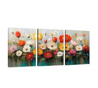 3 Pcs Cadre en Bois Impression sur Toile Fleur Tableau Decoration Murale Rétro Poster Affiche Peinture Image sur Toile Tableau Decoration Murale Bain Salon Bureau Chambre, Cadeau Femme 20x25cm U1-380