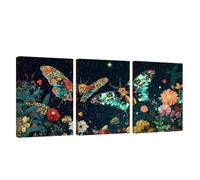 3 Pcs Cadre en Bois Impression sur Toile Papillon Tableau Decoration Murale Ciel étoilé Poster Affiche Peinture Image sur Toile Tableau Decoration Murale Bain Salon Bureau Chambre 20x25cm U1-342