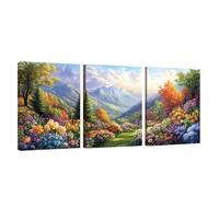 3 Pcs Cadre en Bois Impression sur Toile Paysage Tableau Decoration Murale Fleur Poster Affiche Peinture Image sur Toile Tableau Decoration Murale Bain Salon Bureau Chambre, Cadeau 30x40cm U1-156