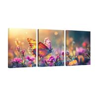 3 Pcs Cadre en Bois Impression sur Toile Rêve Tableau Decoration Murale Papillon Poster Affiche Peinture Image sur Toile Tableau Decoration Murale Bain Salon Bureau Chambre, Cadeau 40x60cm U1-730
