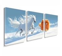3 Pcs Cadre en Bois Impression sur Toile, Tableau Decoration Murale, Tableau Animal Affiche Decoration Murale Cheval Poster et Arts Décoratifs Triptyque Salon Chambre Prêt a Accrocher 30x45 cm 1f-531