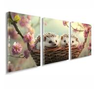 3 Pcs Cadre en Bois Impression sur Toile, Tableau Decoration Murale, Tableau Animal Affiche Decoration Murale Hérisson Poster et Arts Décoratifs Cuisine Salon Chambre Prêt a Accrocher 50x75 cm 1f-707