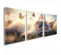 3 Pcs Cadre en Bois Impression sur Toile, Tableau Decoration Murale, Tableau Chat Affiche Decoration Murale Papillon Poster et Arts Décoratifs Triptyque Salon Chambre Prêt a Accrocher 45x65 cm 1f-727