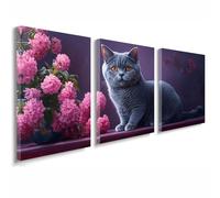3 Pcs Cadre en Bois Impression sur Toile, Tableau Decoration Murale, Tableau Chat Affiche Decoration Murale Fleur Poster et Arts Décoratifs Triptyque Salon Chambre Prêt a Accrocher 45x65 cm 1f-765