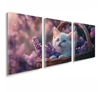 3 Pcs Cadre en Bois Impression sur Toile, Tableau Decoration Murale, Tableau Chat Affiche Decoration Murale Fleur Poster et Arts Décoratifs Triptyque Salon Chambre Prêt a Accrocher 55x80 cm 1f-759