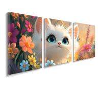 3 Pcs Cadre en Bois Impression sur Toile, Tableau Decoration Murale, Tableau Chat Affiche Decoration Murale Fleur Poster et Arts Décoratifs Triptyque Salon Chambre Prêt a Accrocher 30x45 cm 1f-663