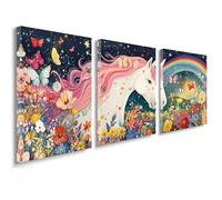 3 Pcs Cadre en Bois Impression sur Toile, Tableau Decoration Murale, Tableau Cheval Affiche Decoration Murale Papillon Poster et Arts Décoratifs Cuisine Salon Chambre Prêt a Accrocher 45x65 cm 1f-1317