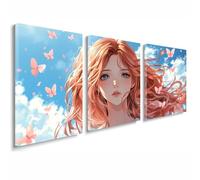 3 Pcs Cadre en Bois Impression sur Toile, Tableau Decoration Murale, Tableau Dessin animé Affiche Decoration Murale Fille Poster et Arts Décoratifs Salon Chambre Prêt a Accrocher 45x65 cm 1f-753
