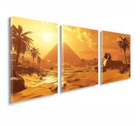 3 Pcs Cadre en Bois Impression sur Toile, Tableau Decoration Murale, Tableau Egypte Affiche Decoration Murale Coucher de soleil Poster et Arts Décoratifs Salon Chambre Prêt a Accrocher 45x65 cm 1f-717